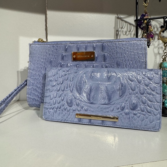 Brahmin Handbags - Brahmin 2 piece set periwinkle Embossed Leather Clutch Set